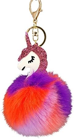 KEERADS Cute Fluffy Unicorn Pendant Key Chain Keyring Handbag Car Decoration Gift (E)