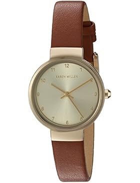Karen Millen Damen-Quarzuhr mit Gold Zifferblatt Analog-Anzeige und braunem Lederband km131tg