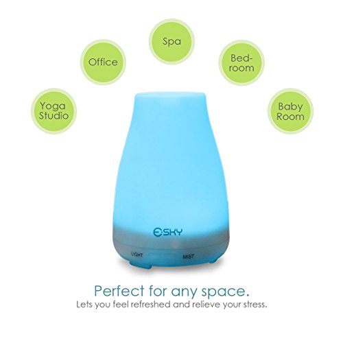 Esky 100ML Ultraschall LED Aroma Luftbefeuchter 100ml Ätherische Aromadüfte Luftbefeuchter Tragbar Ultraschall Kühler Nebel Nebel-Luftbefeuchter 7 Farben LED Licht wechselnd Ätherisches Öl Nebel Diffuser, Duftzerstäuber für Haus, Yoga, Spa, Schlafzimmer, Kinderzimmer H001 - 3