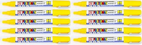 Zig Kuretake Posterman Yellow Fine (1mm) Nib Tip Liquid Chalk Marker Pens Waterproof Blackboard Whiteboard Outdoor Glass Metal Plastic Wood Paper (Pack Of 10)