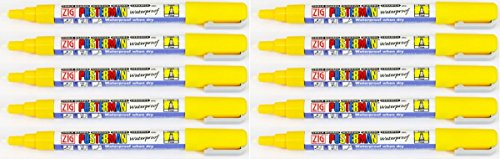 Zig Kuretake Posterman Yellow Fine (1mm) Nib Tip Liquid Chalk Marker Pens Waterproof Blackboard Whiteboard Outdoor Glass Metal Plastic Wood Paper (Pack Of 10)