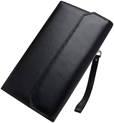 GTUKO Big Capacity Men Genuine Leather Wallet Fashion Hasp Clutch Bag Long Wallet Phone Bag Card Holder Coin Purse Handbag , Black