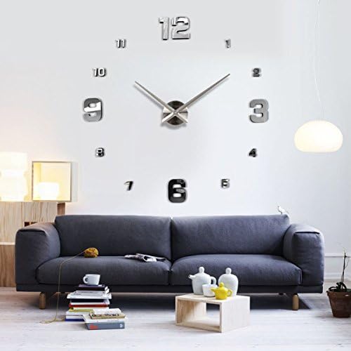 CDYLL Modern 3D Large Wall Clock Roman Numerals Wall Clock DIY Big Watch Decal Stickers Home Office Removable Decoration For Living Room,Silver