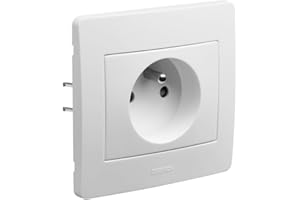 DEBFLEX - DIAM2 - Prise Électrique 2P+T - Prise Murale 16A Complète Avec Sécurité Enfant - Installation Encastrée - Blanche - 85 x 82 x 42 mm