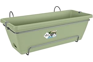 elho Barcelona Allin1 50 Balcony Planter - with Saucer and Hanging rack - 100% Recycled Plastic - Ø 49.5 x H 18.5 cm - Green/Pistachio Green