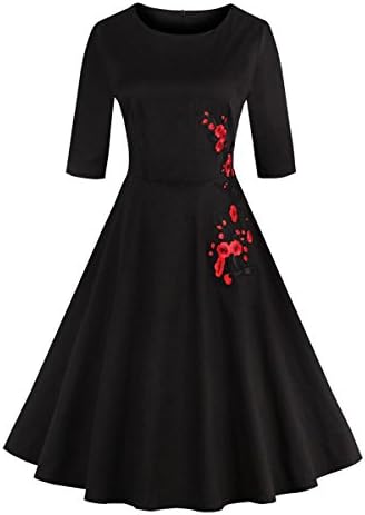 Valin M131518D Women's 50s Retro Vintage Swing Dresses,Black,XXL