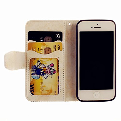 MUTOUREN Schutzhülle Case für iPhone SE 5 5S Prägung Blumen Geprägte indische Mandala Muster Buch-Stil Bookstyle Handyhülle Schutzhülle Taschen Anti-scratch Bumper et Shock Absorption Magnetverschluss Magnet Etui + Metall Touch-Pen, Retro Weiß - 5