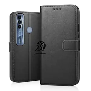 MOZIKON PU Leather Flip Wallet Case Tecno Spark 7 Pro | TPU Shockproof Protection Cover for Tecno Spark 7 Pro - Classic Black