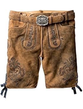 Stockerpoint Herren Lederhose kurz mit Gürtel hellbraun-blau Aron 003461, Größe 50