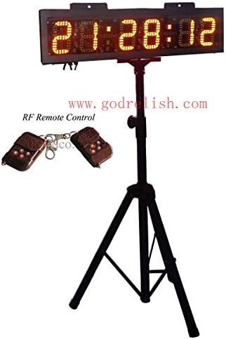 Godrelish Double Sided 6" High Character Yellow Color LED Race Timing Clock Hours Minutes Seconds Format Running Events Timing Clock with Tripod Wireless RF Control