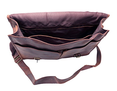 feathertouch Steampunk Leder Aktentasche Tasche aus echtem Leder Messenger Laptop-Tasche MacBook Herren Leder, echt Leder Tasche 40,6 x 30,5 x 12,7 cm braun - 4
