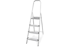 Amig - Escalera Plegable con 4 peldaños - Fabricado en Aluminio - Medida de Peldaños Pequeños: 28 cm x 8 cm - Medida de Peldaño Grande: 25 cm x 25 cm x 28 cm - Uso Doméstico - Carga Máxima: 150 kg