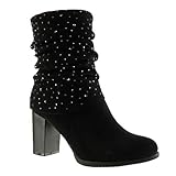 botas altas mujer tacon ancho  Angkorly - Zapatillas de Moda Botines Flexible Classic Mujer Strass Talón Tacón Ancho Alto 8 CM - Plantilla Forrada de Piel - Negro F1800 T 38