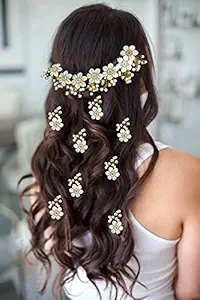 Hair Flare Attractive Artificial Golden and Pearl Juda Pins Combo for Women (2355-2356)