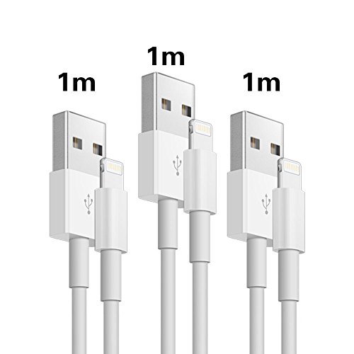 MaxTeck Cable cargador para iPhone, sincronización y carga para iPhone 6S, 6 Plus, 5S, 5C 5, iPad Air 2, Mini 3, iPod de 5ª generación y iPod nano 7ª generación (10 pies/3 m, color blanco, certificado por Apple)