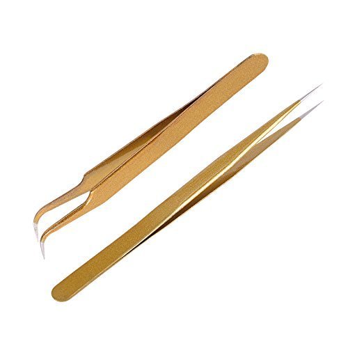 Anself 2St Wimpernpinzette Set aus Edelstahl Ink. Gebogen Pinzette+Spitzpinzette