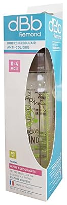 dBb Remond Régul'Air Biberon en Verre avec Tétine NN en Silicone sous Boîte Marron Motif Vintage 240 ml