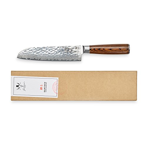 Santoku Messer von GENTLEMAN´S TOOLS – 17 cm (7 inch) – Äußerst scharf – 67 Lagen echter Damast-Stahl – Hochqualitatives Kochmesser mit modernem Design – Ausbalancierter Griff aus Pakkawood-Holz – Perfekt für anspruchsvolle Hobby- & Profiköche - 5