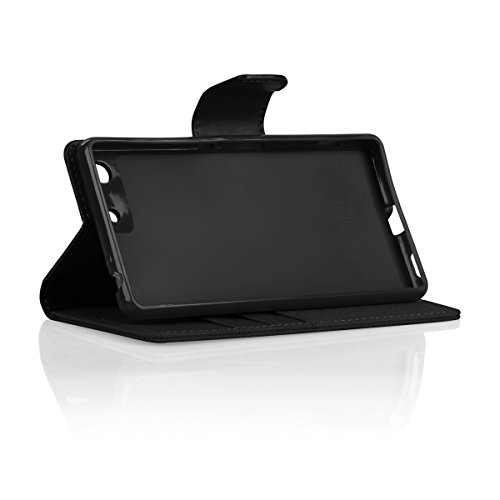 EGO® Bookstyle Handy Tasche mit praktischer Aufstellfuntkion für Sony Xperia M5 Schwarz Flip Case Magnetverschluss Book Cover mit Kartenfach Wallet Stand Schutz Hülle Canvas - 2