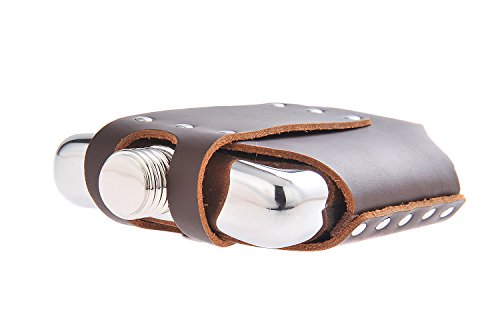 Quantum Abacus Premium Fiaschetta in Acciaio Inossidabile con Custodia in Vera Pelle, 175ml, Rettangolare,  MOD. 1905 (DE)