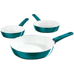 BRATmaxx 05602 Poêle à Bord Relevé avec Poignées Amovibles Céramique Vert Émeraude 3 Pièces