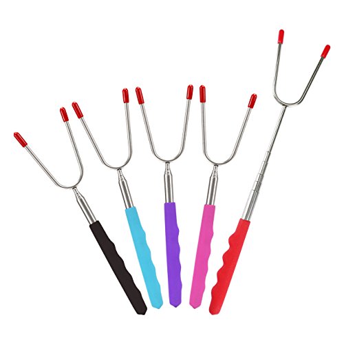 AONOKOY 5 Stücke Marschmallow Röstgabeln Grill Spieße Gabeln BBQ Marshmallow Röster Spieße Set Teleskopspieße Spieße für Kinder, 9.4-33.7 inch