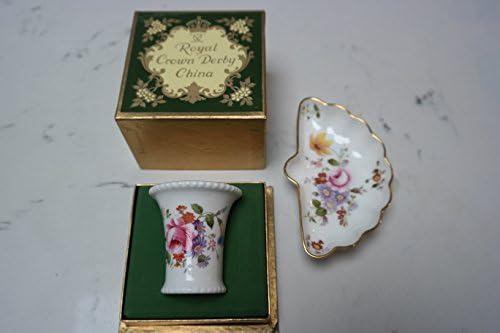 Royal Crown Derby Vase Miniture Vase and Triket Dish, 2pcs