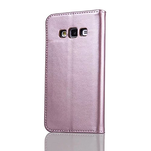 SKYXD für Samsung Galaxy J3 2016 Hülle Leder Rosen Blumen und Schmetterlings Muster,PU Folio Klappbar SchutzHülle [Brieftasche Kartenfach / Magnet / Standfunktion / Trageschlaufe] KlappHülle für mit [Katze Handyanhänger + Eingabestift] 3 in 1 Zubehör Set Handy Tasche Etui für Samsung Galaxy J3 2016 J320F J3 Duos Bookstyle Flip Case Leather Cover With [Stylus and Dust Plug]- Roségold - 3