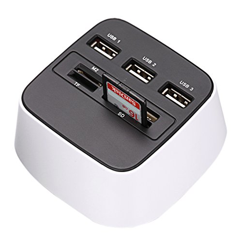 MOKE Neue 3-Port USB 2.0 Hub & Multiple Kartenleser für M2 / MS / TF / SD mit LED-Licht