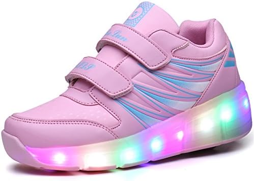 Adult Kids Boys Girls LED Light Sneakers Luminous Trainers Roller Skates Flying Shoes With One/Two Wheel Flashing Shoes For Womens Mens