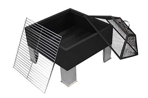 1PLUS Feuerstelle Grill Partygrill Tijuana quadratisch mit Funkenschutz, Grillrost, Schürhaken und Regenabdeckhaube - 2