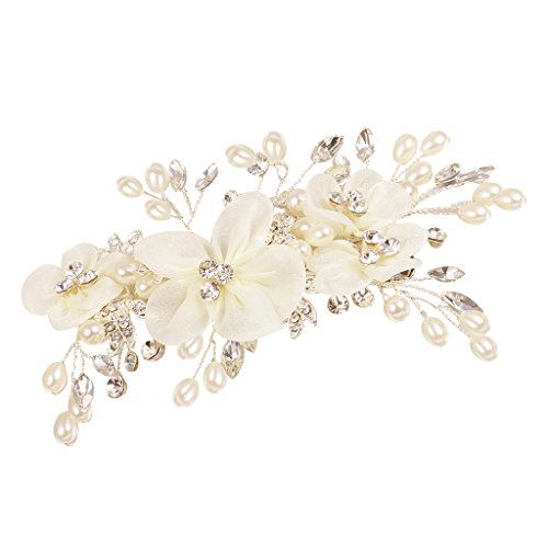 MagiDeal Kristall Haarclips – Perlen Haarklammer – Blumen Haarspangen – Braut Kopfstück – Hochzeit Haarschmuck - 9