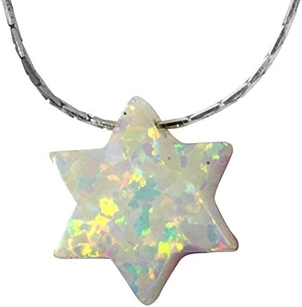 Synthetic White Opal hamsa Necklace Jewish Charm Pendant with 18.9" 925 Sterling Silver Chain