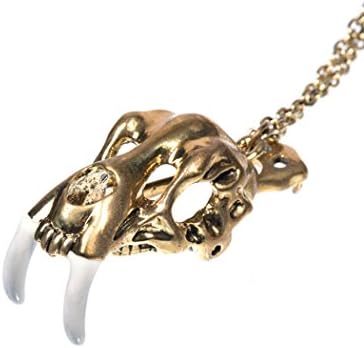 JapanAttitude Hidden Gold Prehistoric Sabre Tooth Tiger Skull Pendant Necklace