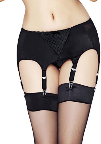 Mio Retro Black Vintage 6 Strap Suspender Belt with Black Lace 103