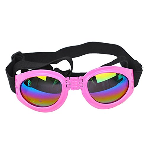 Kaisir Mascotas perro gato protector UV gafas de sol plegables lentes ojo desgaste protección con correa ajustable (rosa)
