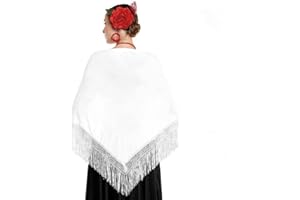 JORXG Mantón de Manila bordado de flor colores liso para mujer niña, Manton de Flamenco para el Vestido de Feria, Sevillana o Flamenca Color Negro Rojo Blanco Rosa Azul