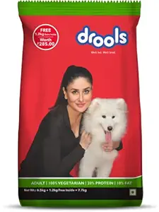 Drools 100% Vegetarian Adult Dry Dog Food, Vegetable, 6.5kg (+1.2kg Extra Free Inside)