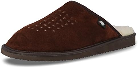 FOOTHUGS Mens Suede Mule Slippers/Natural Wool Lining Size 7,8,9,10,10.5 (9 UK/43 EU, Dark Brown)