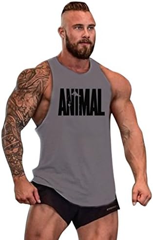 Gillbro Mens GYM Muscle Workout T-Shirt Bodybuilding Tank Top Animal Pattern,E,L