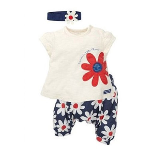 ROPALIA Girl Kid T-shirt Headband+Top+Pants Shorts Flower 3pcs Clothes Set