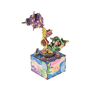 Layfuz Wooden Hand Crank Music Box DIY Set Cartoon Airship Design Christmas Birthday Musical Gift Festival Presents for Friends Lovers