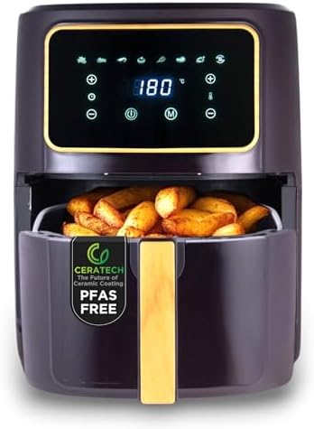 BERGNER CHARCOAL Friggitrice ad aria 1800W 6,9L 8 programmi di cottura Impostazione temperatura 80-200°C Timer fino a 30 minuti Rivestimento Ceratech