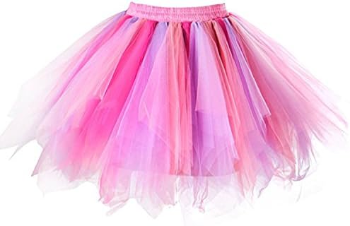 LSCY Adult 1950s Tutu Layered Tulle Petticoat Party Ballet Puffy Bubble Skirt (2XL, Rose/Coral/Fuchsia)