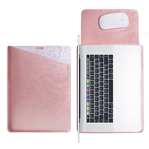 WALNEW 15 MacBook Pro 15 Zoll, Veröffentlicht in 2016, Schutzhülle, Hülle, Case, Cover, mit Zwei-Taschen-Design mit Geschütztem Inneren und Externem Mousepad,Roségold