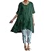 Produktbild URSING Oberteile Damen Frauen Classic Einfarbig Irregulär Leinenhemd Kurzarmhemd Freizeithemd Vintage Bluse Casual Langarm-Leinen Shirts Plus Size Longshirt Schöne Elegante Hemd (Grün,L)