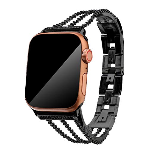 Preisvergleich Produktbild Mumuj Edelstahl Kette Stil Armband, Edelstahlarm Metall UhrBand Edelstahlgitter Verstellbarer Frauen Ersatzband Band Armreif für Apple Watch 4 / 3 / 2 / 1 38 / 40mm (Schwarz)
