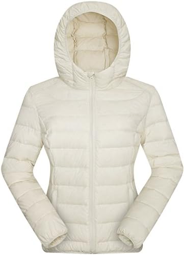 Valuker Women's Down Jacket Hooded 90% Down Winter Puffer Jacket light Creme-L UK:14
