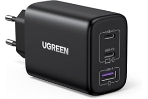 UGREEN 65W Caricatore USB C, Caricabatterie 3 Porte 2 Type C e 1 A PD 3.0 PPS Compatibile Galaxy S25, MacBook PRO/Air, iPad, iPhone 17 Pro Max Air/Serie 16-12, Google Pixel