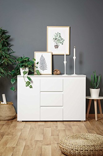 lifestyle4living Kommode, Sideboard, Anrichte, Highboard, Schrank, Flurkommode, Schlafzimmerkommode, weiß, Weiss, matt, 2-türig, 3 Schubkästen, Maße: ca. 120/80/40 cm